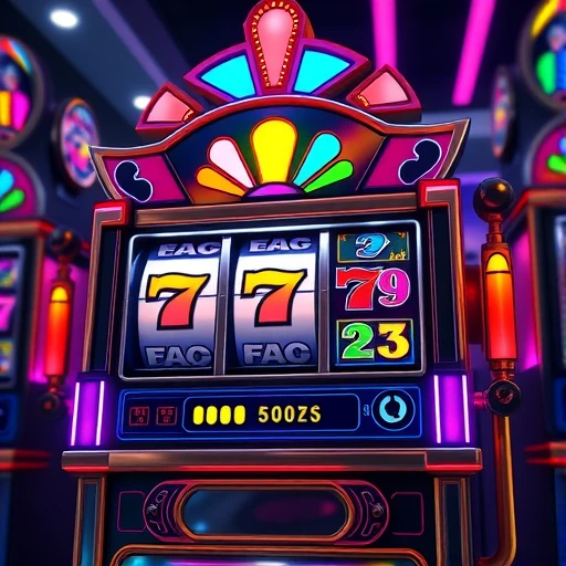 Colorful slot machine with spinning reels